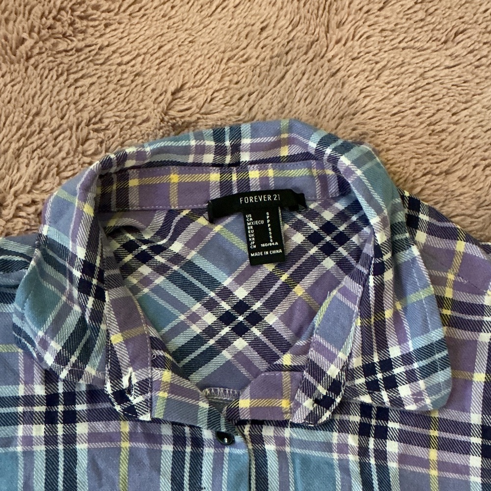 Forever 21 Casual Plaid Shirt - Blue, Purple, and Yellow Sz. S